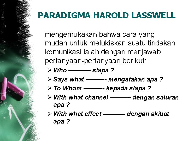 PARADIGMA HAROLD LASSWELL mengemukakan bahwa cara yang mudah untuk melukiskan suatu tindakan komunikasi ialah PARADIGMA HAROLD LASSWELL mengemukakan bahwa cara yang mudah untuk melukiskan suatu tindakan komunikasi ialah