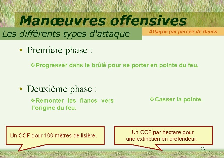 Manœuvres offensives Les différents types d'attaque Attaque par percée de flancs • Première phase