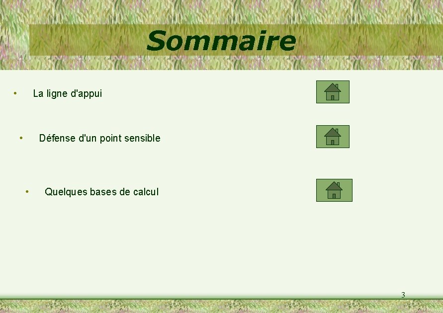 Sommaire • La ligne d'appui • Défense d'un point sensible • Quelques bases de