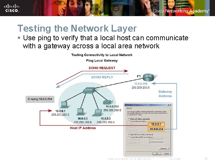 Testing the Network Layer § Use ping to verify that a local host can