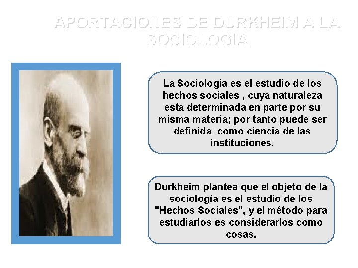 APORTACIONES DE DURKHEIM A LA SOCIOLOGIA La Sociologia es el estudio de los hechos