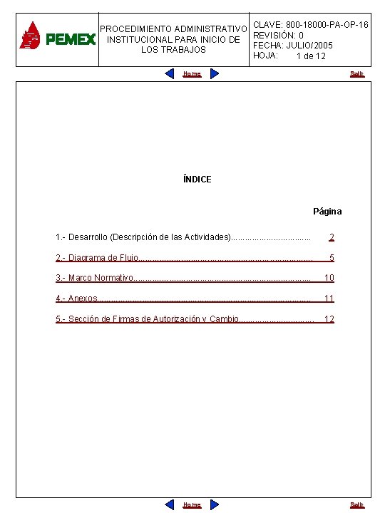 PROCEDIMIENTO ADMINISTRATIVO CLAVE: 800 -18000 -PA-OP-16 INSTITUCIONAL PARA INICIO DE REVISIÓN: 0 FECHA: JULIO/2005