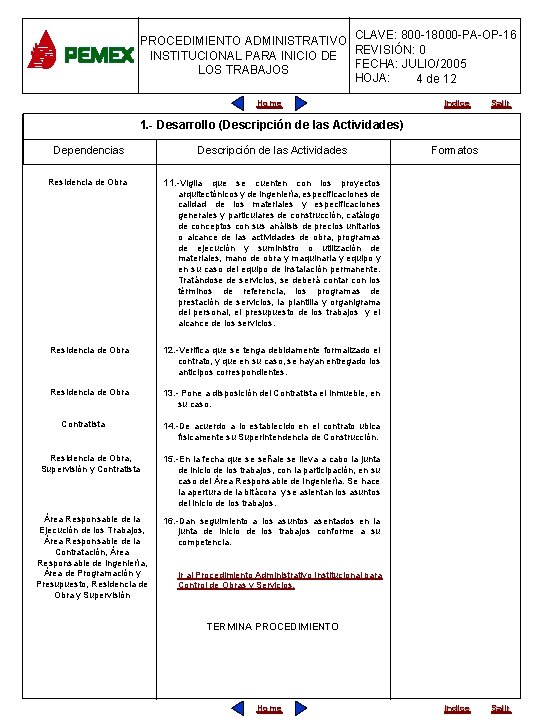 PROCEDIMIENTO ADMINISTRATIVO CLAVE: 800 -18000 -PA-OP-16 INSTITUCIONAL PARA INICIO DE REVISIÓN: 0 FECHA: JULIO/2005
