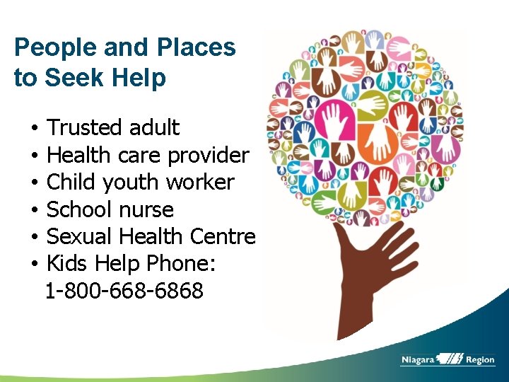 People and Places to Seek Help • • • Trusted adult Health care provider