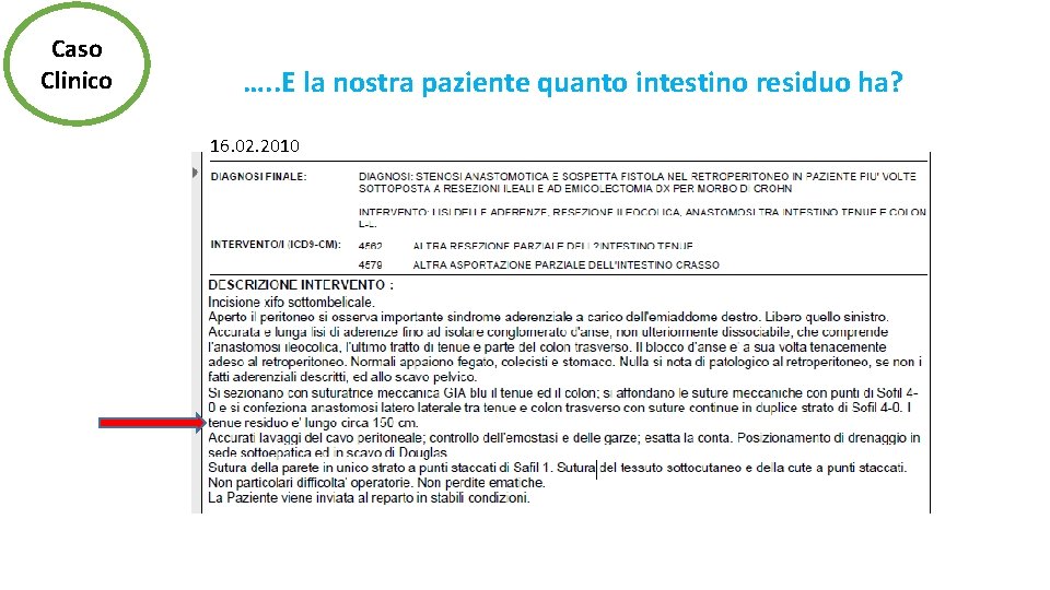 Caso Clinico …. . E la nostra paziente quanto intestino residuo ha? 16. 02.