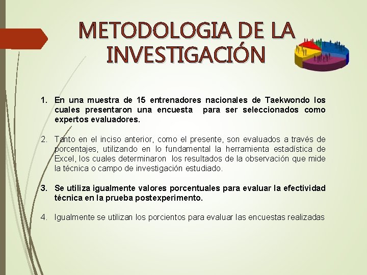 METODOLOGIA DE LA INVESTIGACIÓN 1. En una muestra de 15 entrenadores nacionales de Taekwondo