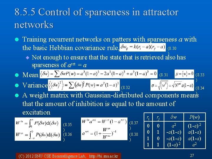 8. 5. 5 Control of sparseness in attractor networks l Training recurrent networks on