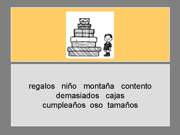 regalos niño montaña contento demasiados cajas cumpleaños oso tamaños 