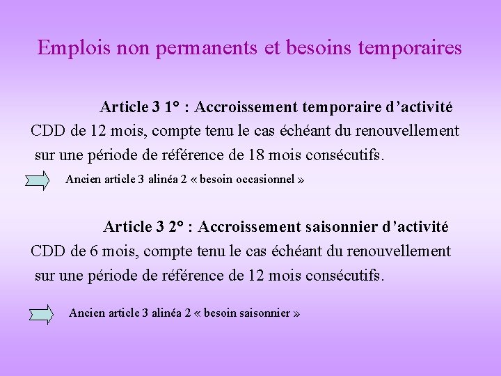 Emplois non permanents et besoins temporaires Article 3 1° : Accroissement temporaire d’activité CDD