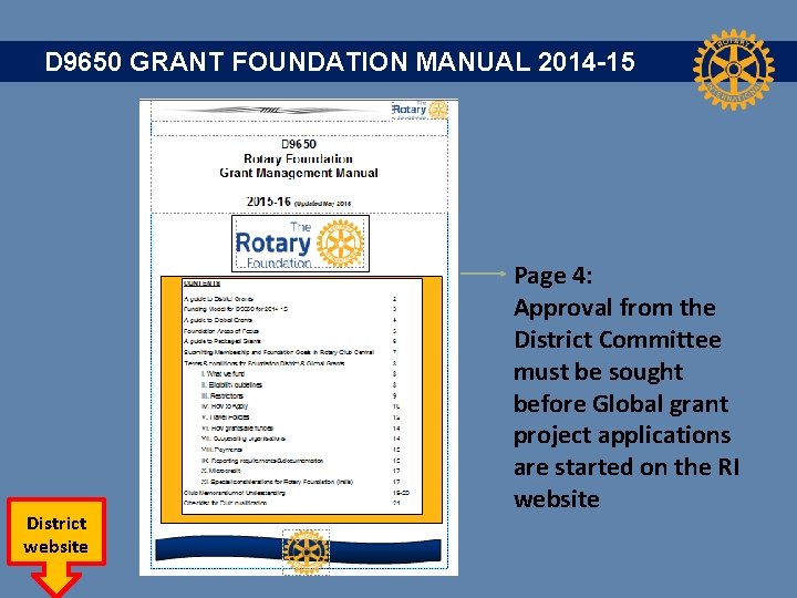 D 9650 GRANT FOUNDATION MANUAL 2014 -15 District website Page 4: Approval from the
