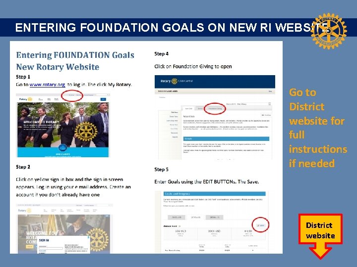  ENTERING FOUNDATION GOALS ON NEW RI WEBSITE Go to District website for full