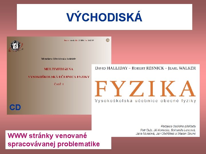 VÝCHODISKÁ CD WWW stránky venované spracovávanej problematike 