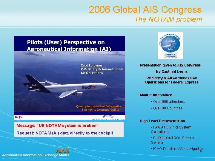 2006 Global AIS Congress The NOTAM problem Presentation given to AIS Congress By Capt.