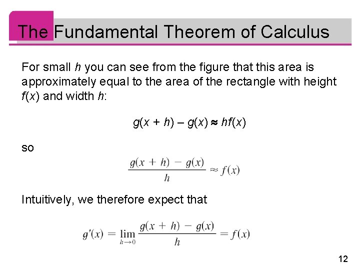 The Fundamental Theorem of Calculus For small h you can see from the figure