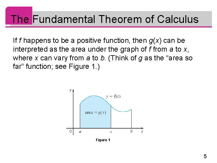 The Fundamental Theorem of Calculus If f happens to be a positive function, then