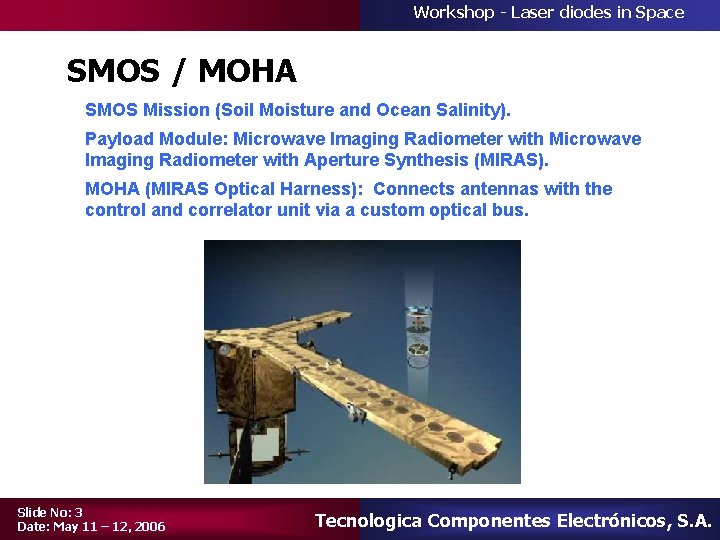 Workshop - Laser diodes in Space SMOS / MOHA SMOS Mission (Soil Moisture and