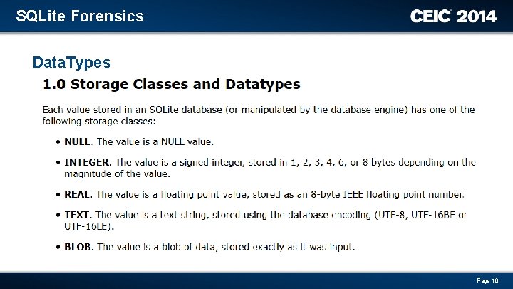 SQLite Forensics Data. Types Page 10 