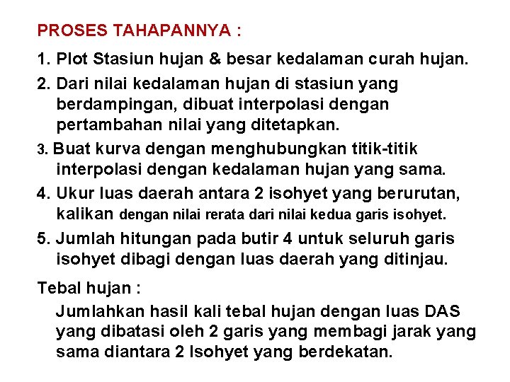 PROSES TAHAPANNYA : 1. Plot Stasiun hujan & besar kedalaman curah hujan. 2. Dari