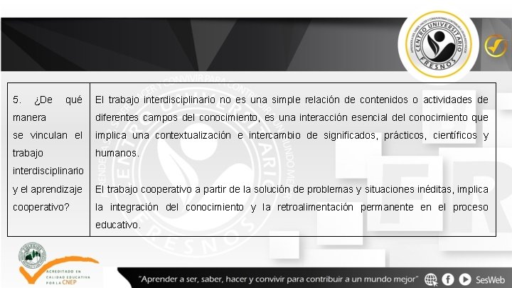 5. ¿De qué El trabajo interdisciplinario no es una simple relación de contenidos o