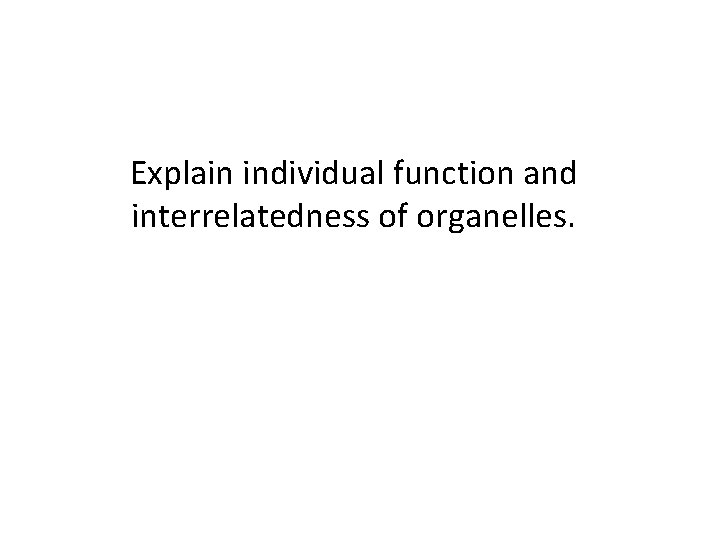 Explain individual function and interrelatedness of organelles. 