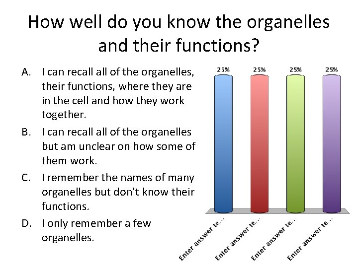 How well do you know the organelles and their functions? A. I can recall