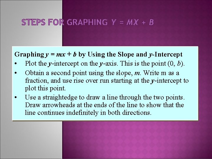 STEPS FOR GRAPHING Y = MX + B Graphing y = mx + b