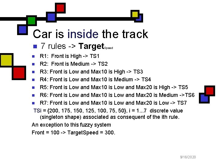 Car is inside the track n 7 rules -> Target Speed R 1: Front