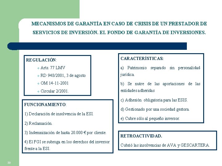 MECANISMOS DE GARANTÍA EN CASO DE CRISIS DE UN PRESTADOR DE SERVICIOS DE INVERSIÓN.