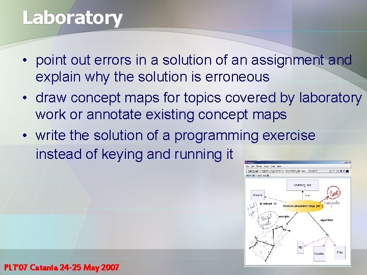 Laboratory • point out errors in a solution of an assignment and explain why