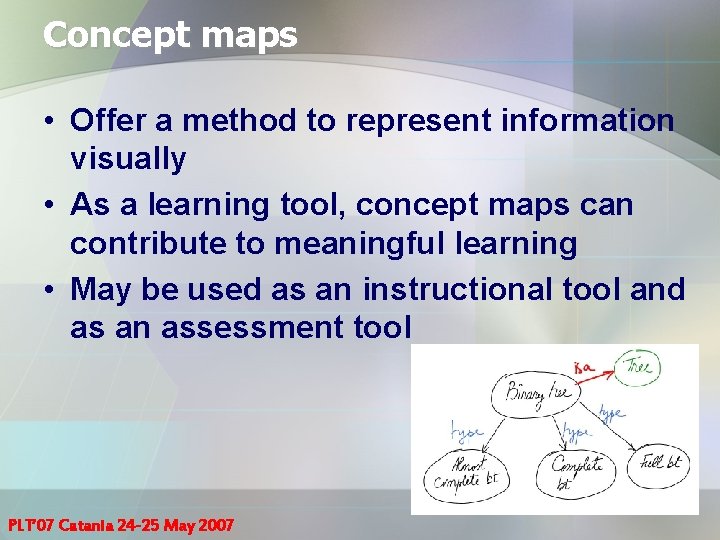 Concept maps • Offer a method to represent information visually • As a learning