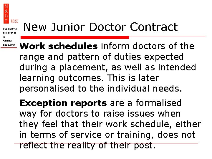 Supporting Excellence New Junior Doctor Contract In Medical Education Work schedules inform doctors of