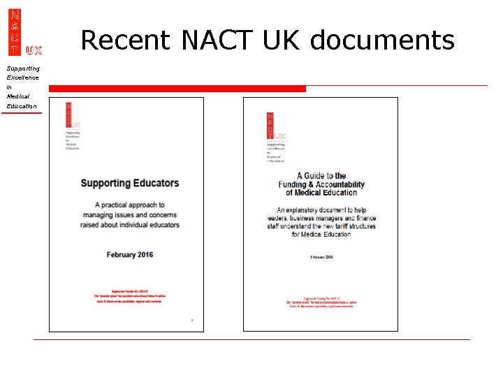 Recent NACT UK documents Supporting Excellence In Medical Education 