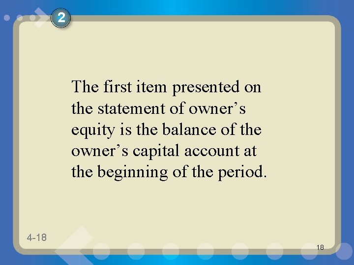 2 The first item presented on the statement of owner’s equity is the balance