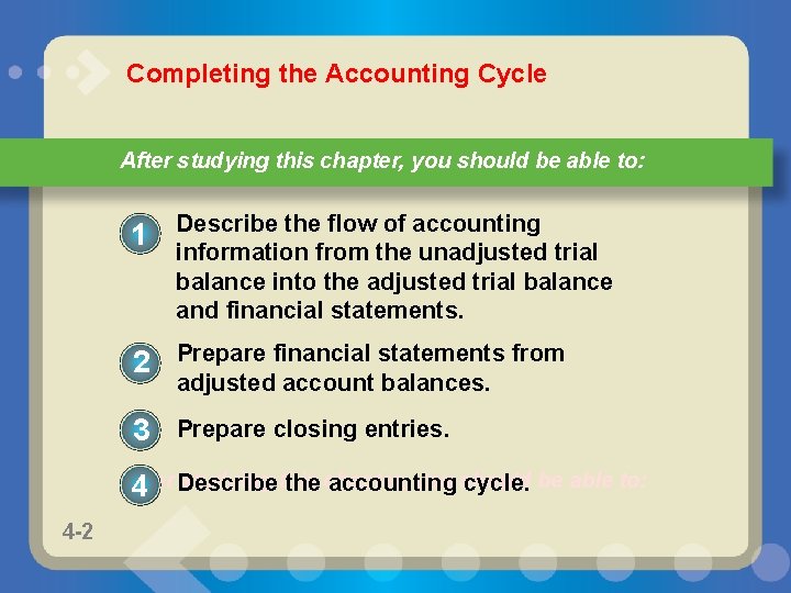 Completing the Accounting Cycle After studying this chapter, you should be able to: 1