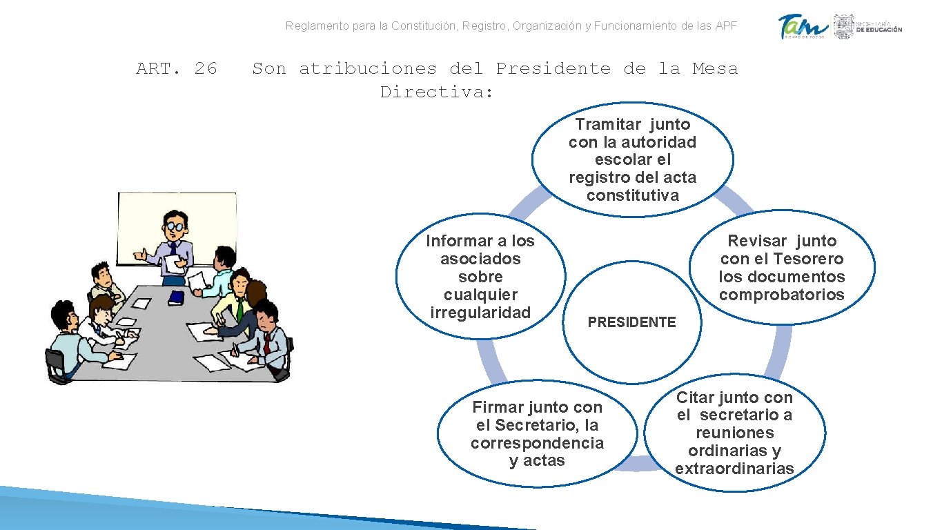 Reglamento para la Constitución, Registro, Organización y Funcionamiento de las APF ART. 26 Son