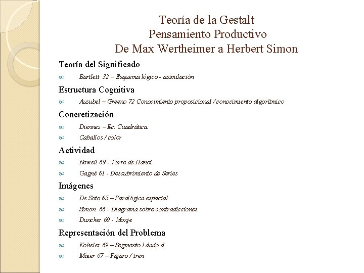 Teoría de la Gestalt Pensamiento Productivo De Max Wertheimer a Herbert Simon Teoría del