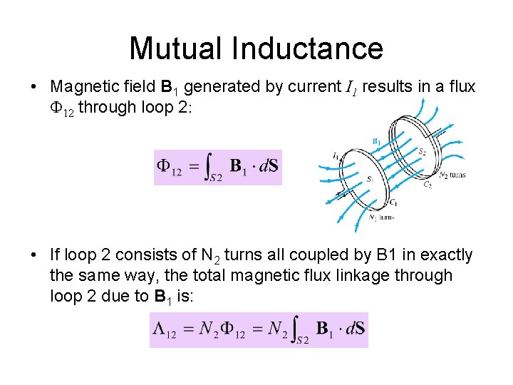 Mutual Inductance • Magnetic field B 1 generated by current I 1 results in