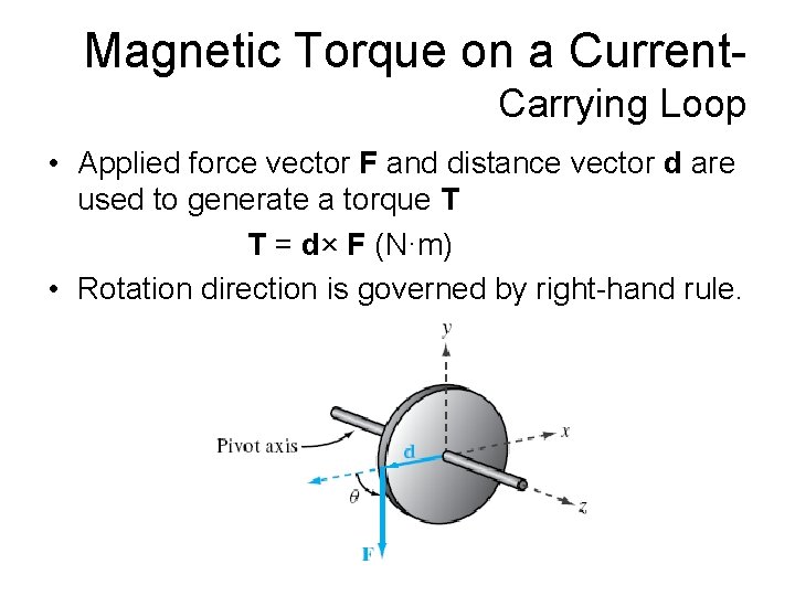 Magnetic Torque on a Current. Carrying Loop • Applied force vector F and distance