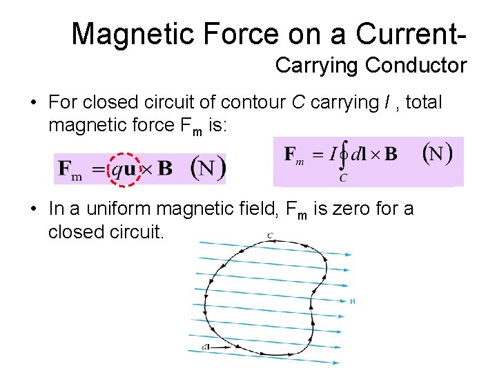 Magnetic Force on a Current. Carrying Conductor • For closed circuit of contour C