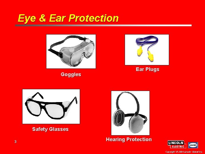 Eye & Ear Protection Goggles Ear Plugs Safety Glasses 3 Hearing Protection Copyright 2004