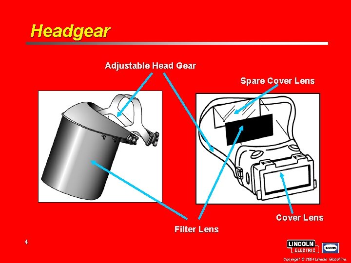 Headgear Adjustable Head Gear Spare Cover Lens Filter Lens 4 Copyright 2004 Lincoln Global