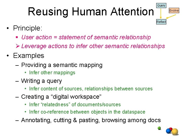 Reusing Human Attention Query Evolve Reflect • Principle: § User action = statement of Reusing Human Attention Query Evolve Reflect • Principle: § User action = statement of