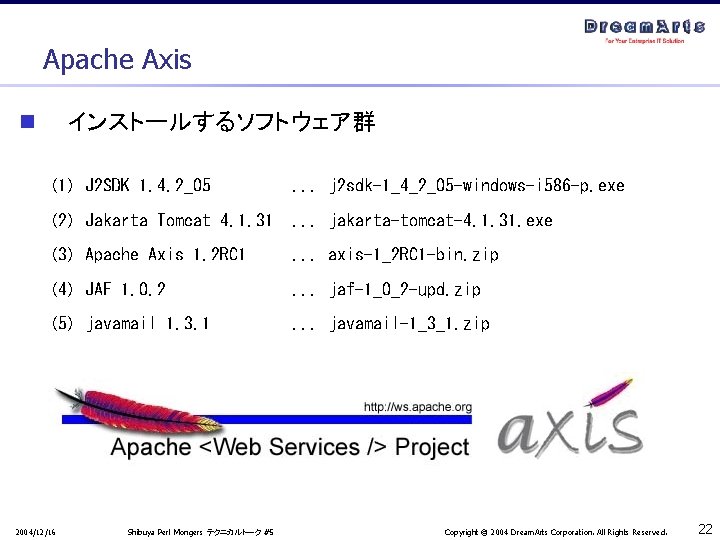 Apache Axis インストールするソフトウェア群 n (1) J 2 SDK 1. 4. 2_05 . . .
