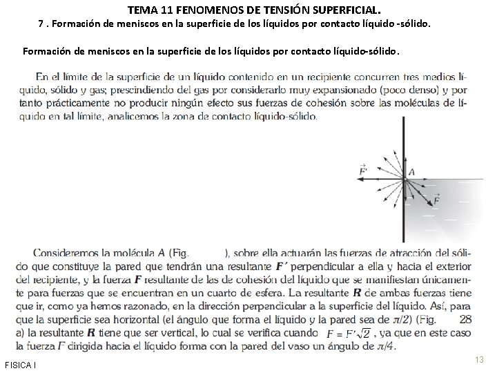 TEMA 11 FENOMENOS DE TENSIÓN SUPERFICIAL. 7. Formación de meniscos en la superficie de