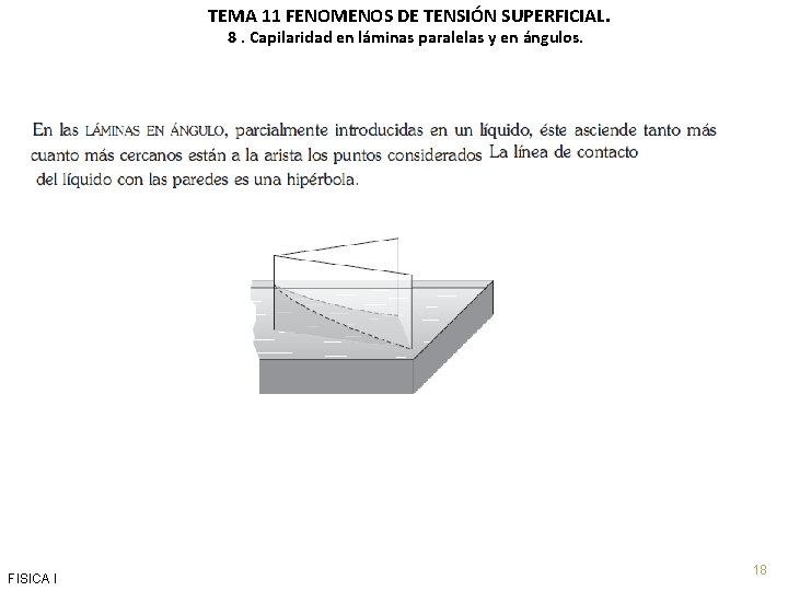 TEMA 11 FENOMENOS DE TENSIÓN SUPERFICIAL. 8. Capilaridad en láminas paralelas y en ángulos.