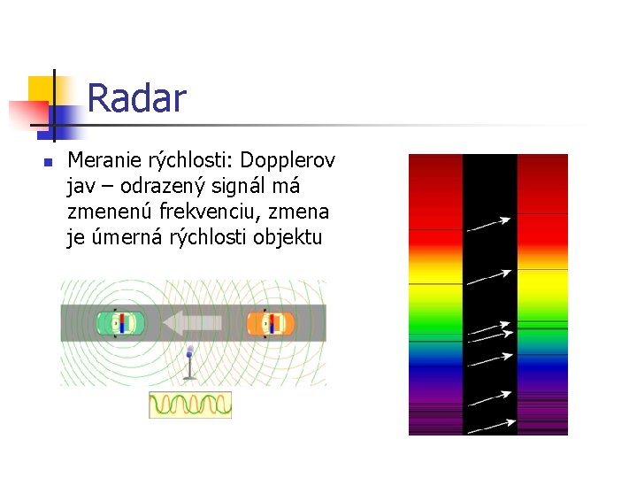 Radar n Meranie rýchlosti: Dopplerov jav – odrazený signál má zmenenú frekvenciu, zmena je