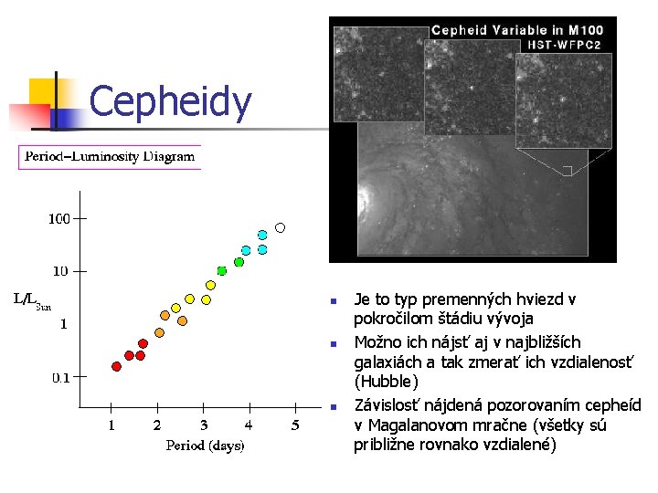 Cepheidy n n n Je to typ premenných hviezd v pokročilom štádiu vývoja Možno