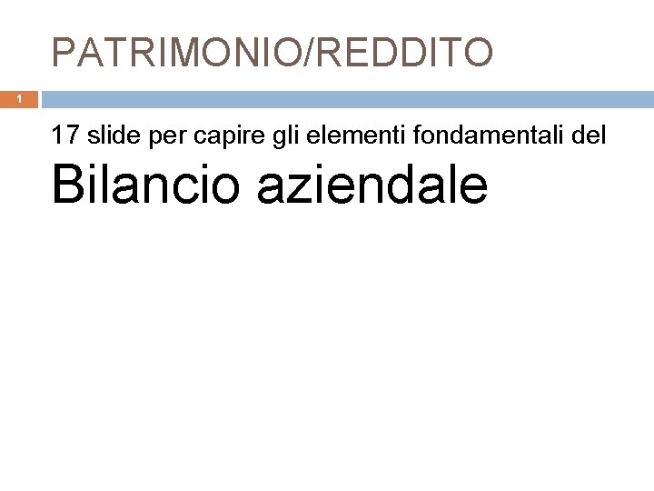 PATRIMONIO/REDDITO 1 17 slide per capire gli elementi fondamentali del Bilancio aziendale 