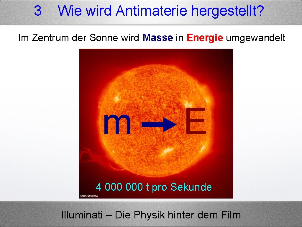 3 Wie wird Antimaterie hergestellt? Im Zentrum der Sonne wird Masse in Energie umgewandelt