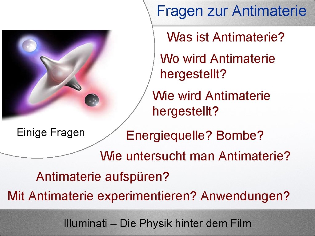 Fragen zur Antimaterie Was ist Antimaterie? Wo wird Antimaterie hergestellt? Wie wird Antimaterie hergestellt?